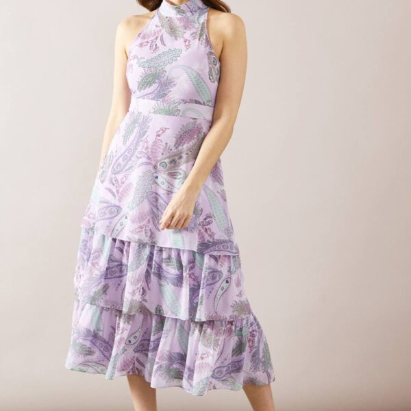 Womens Halterneck Tiered Midaxi Dress