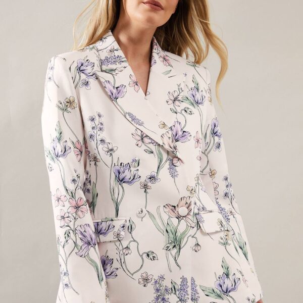 Womens Floral Printed Double Breasted Blazer