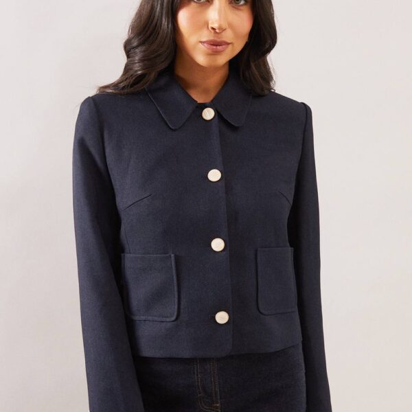 Womens Button Detail Collared Jacket