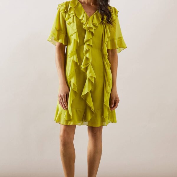 Womens Ruffle Front Shift Dress