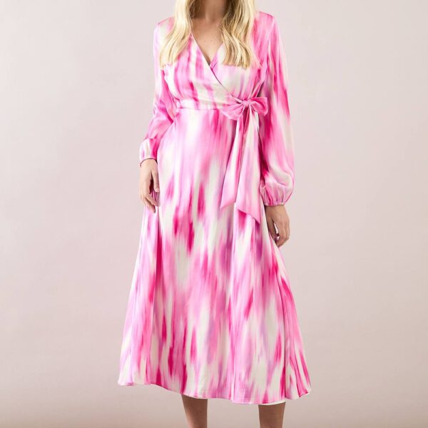Womens Petite Ombre Satin Wrap Midi Dress