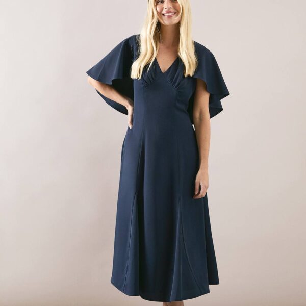 Womens Petite Plain Crepe Cape Dress
