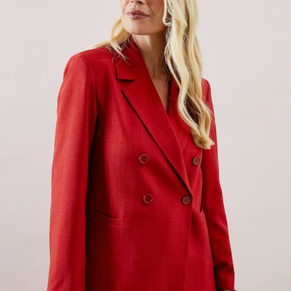 Womens Petite Double Breasted Collared Blazer