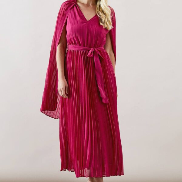 Womens Petite Pleated Tie Detail Midi Dress