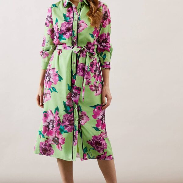 Womens Premium Abstract Belted Shirt Dress