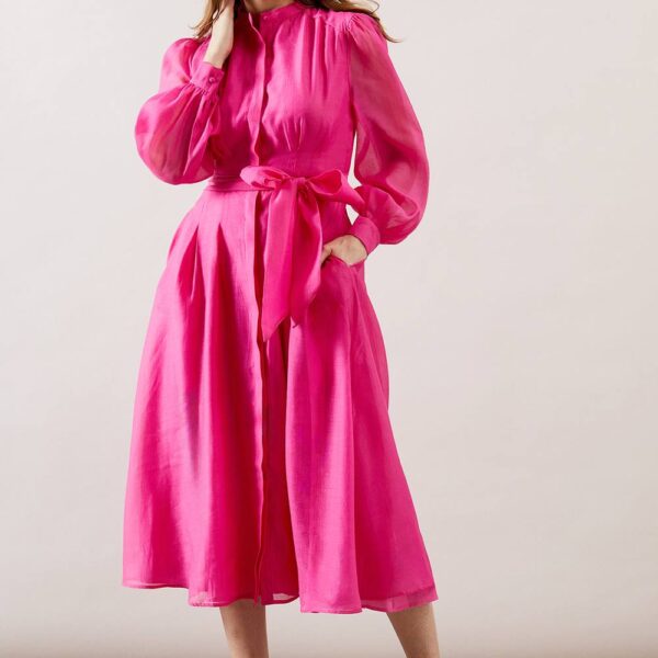 Womens Textured Organza Midi Shirt Dress