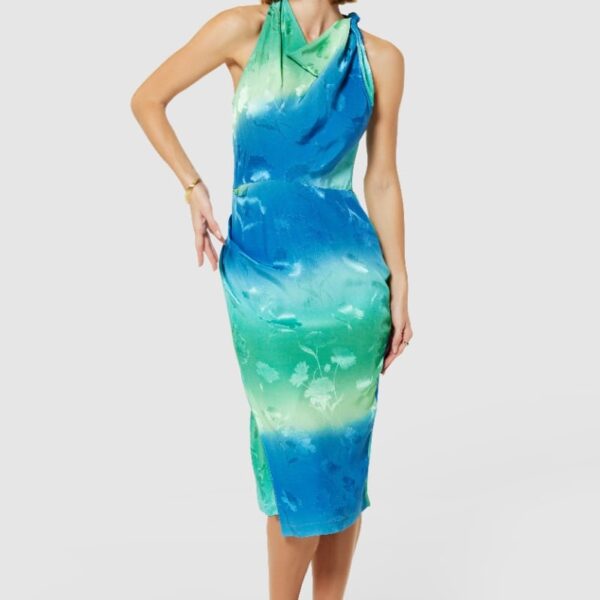 Closet London Blue Cowl Neck Pencil Dress
