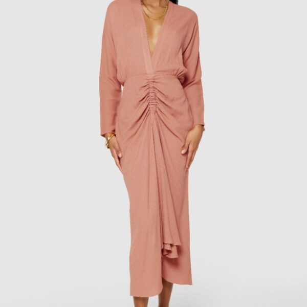 Closet London Rosewood Ruched Plunge Pencil Dress