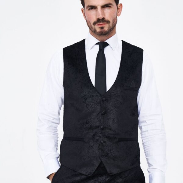 Marc Darcy Simon Black Velvet Jacquard Waistcoat