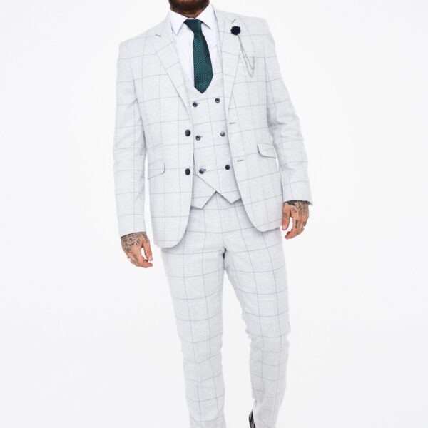 House of Cavani Radika Slim Fit Light Grey Check Suit