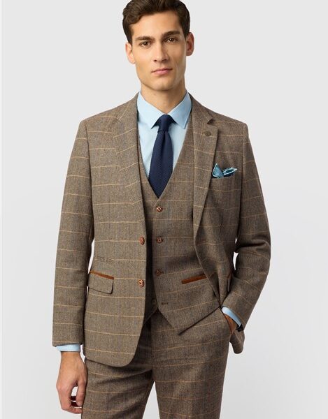 Marc Darcy Tailored Fit Ted Tan Check Men's Suit Jacket