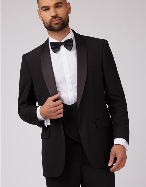 Racing Green Regular Fit Black Shawl Tuxedo Jacket