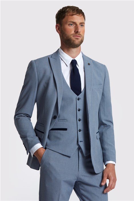 Marc Darcy Slim Fit Bromley Sky Blue Check Men's Suit Jacket