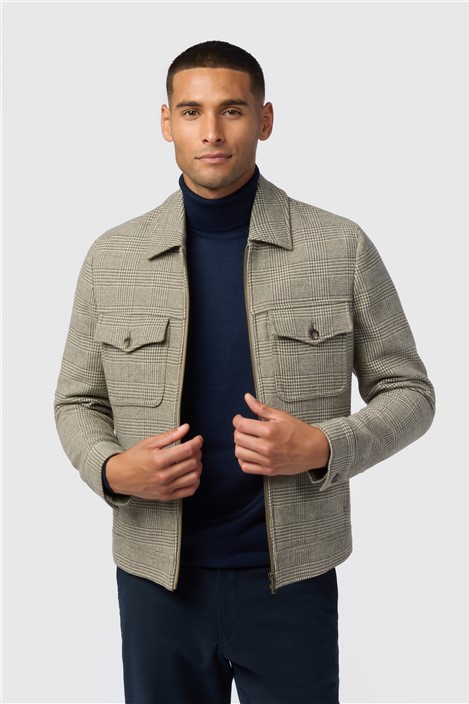 Melka Taupe Check Zip Front Jacket