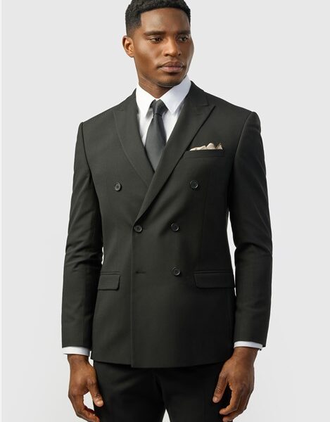 Limehaus Slim Fit Black Stretch Double Breasted Men's Suit Jacket
