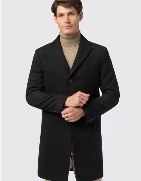 Melka Slim Fit Black Overcoat
