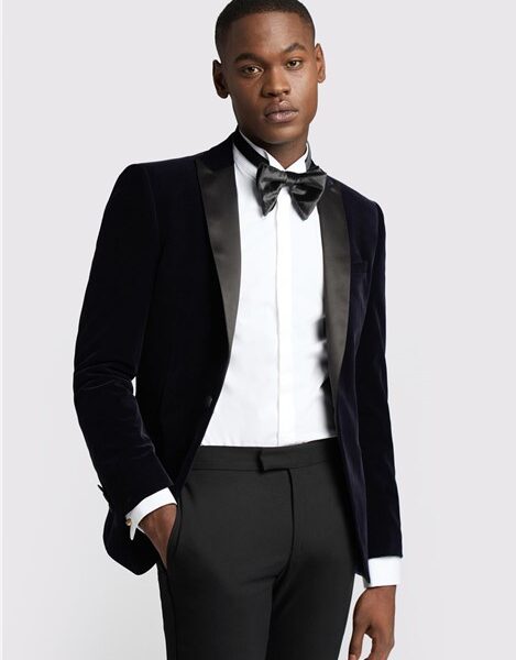 Antique Rogue Slim Fit Navy Blue Velvet Tuxedo Jacket