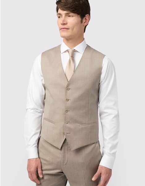 Alexandre Tailored Fit Italian Super 110's Stone Twill Waistcoat