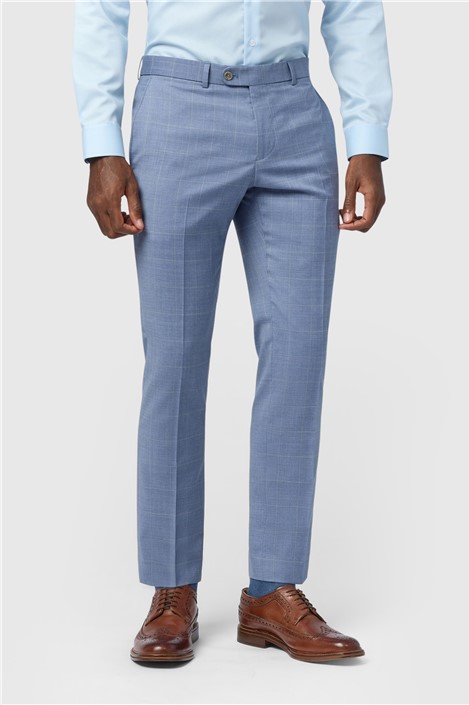 Alexandre Tailored Fit Italian Blue Windowpane Men's Trousers
