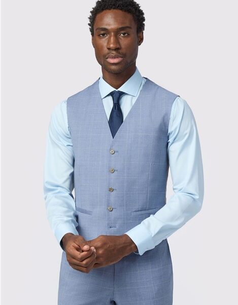 Alexandre Tailored Fit Italian Blue Windowpane Waistcoat