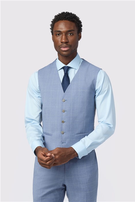 Alexandre Tailored Fit Italian Blue Windowpane Waistcoat