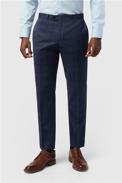 Alexandre Tailored Fit Italian Ink Check Men's Trousers, Navy