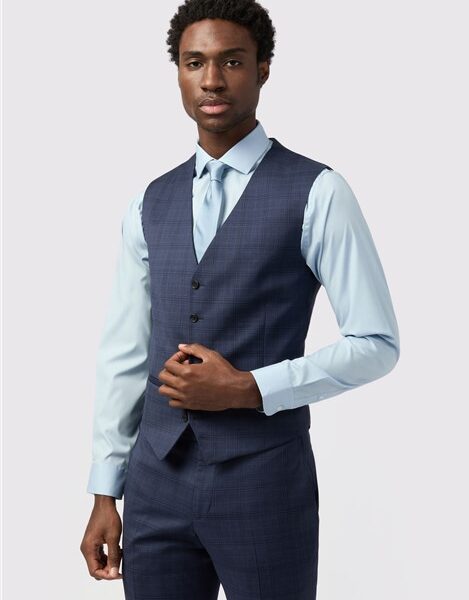 Alexandre Tailored Fit Italian Ink Check Waistcoat