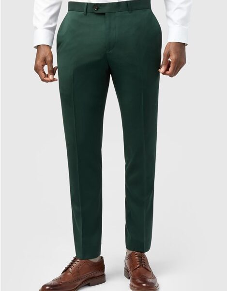 Alexandre Tailored Fit Italian Super 100'S Bottle Green Twill Men's Trousers