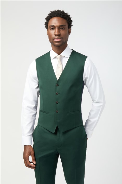 Alexandre Tailored Fit Italian Super 100'S Bottle Green Twill Waistcoat