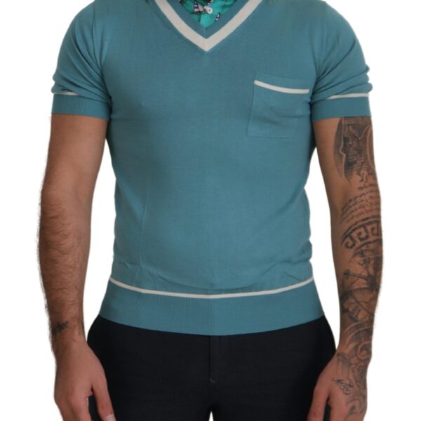 Dolce & Gabbana Blue Silk Polo Top Mens V-neck T-shirt - Size Medium
