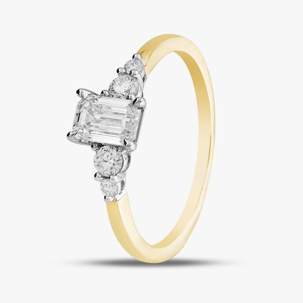 18ct Yellow Gold Certificated 0.70ct Emerald & Brilliant Cut Diamond Shoulder Set Solitaire Ring 31290YW/90-18 M
