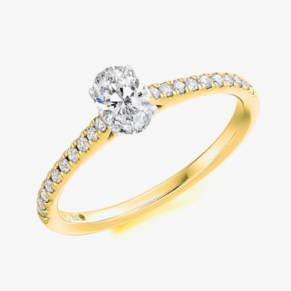 18ct Yellow Gold 0.30ct Oval Cut Diamond Shoulder Set Solitaire Ring ENG5487SMT N