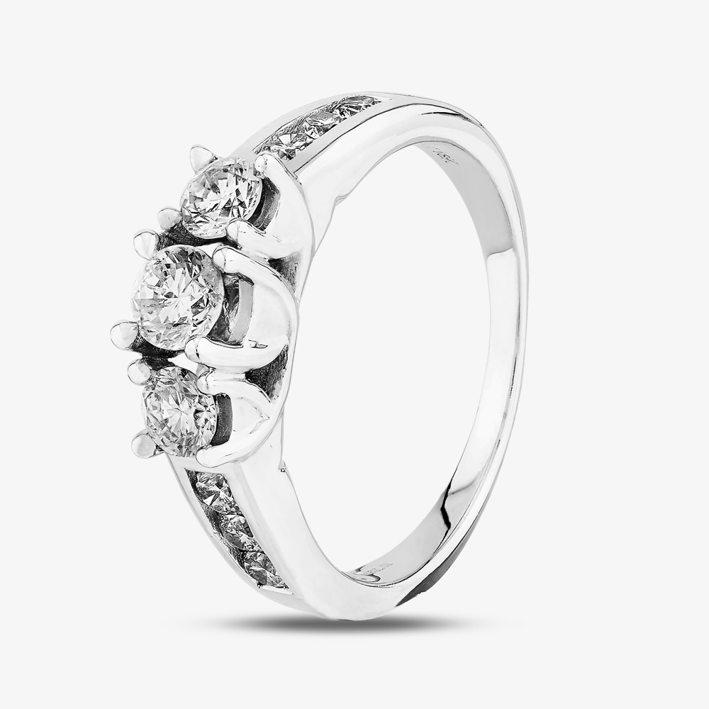 18ct White Gold 1.00ct Diamond Shouldered Trilogy Ring THR4901 O