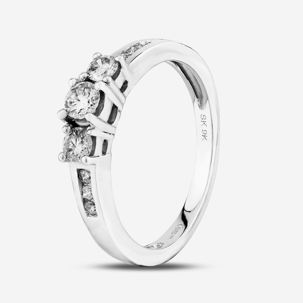 9ct White Gold 0.50ct Diamond Shouldered Trilogy Ring THR5019-50 L