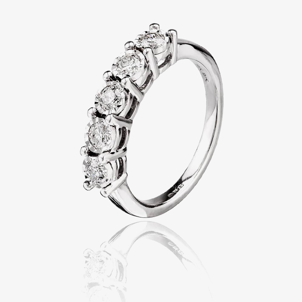 9ct White Gold 0.50ct Diamond Five Stone Ring THR26487-50 N