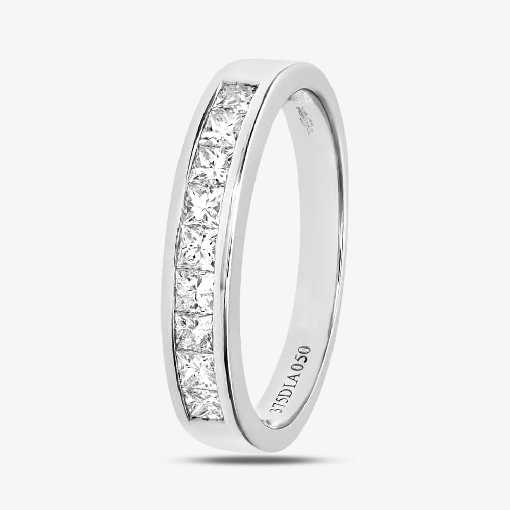 9ct White Gold 0.50ct Princess Cut Diamond Half Eternity Ring PR05550 9KW L