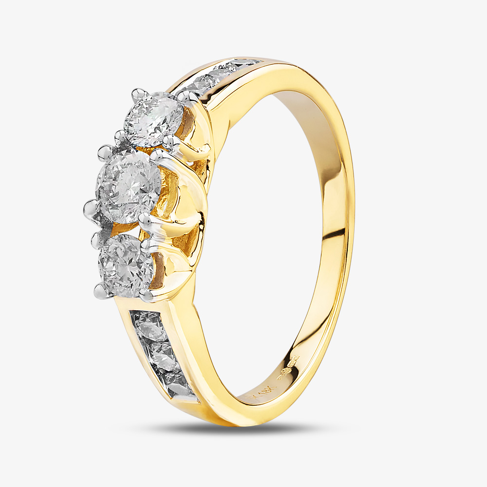 18ct Yellow Gold 1.00ct Three Stone Diamond Shoulder Ring THR4901-100 18Y P