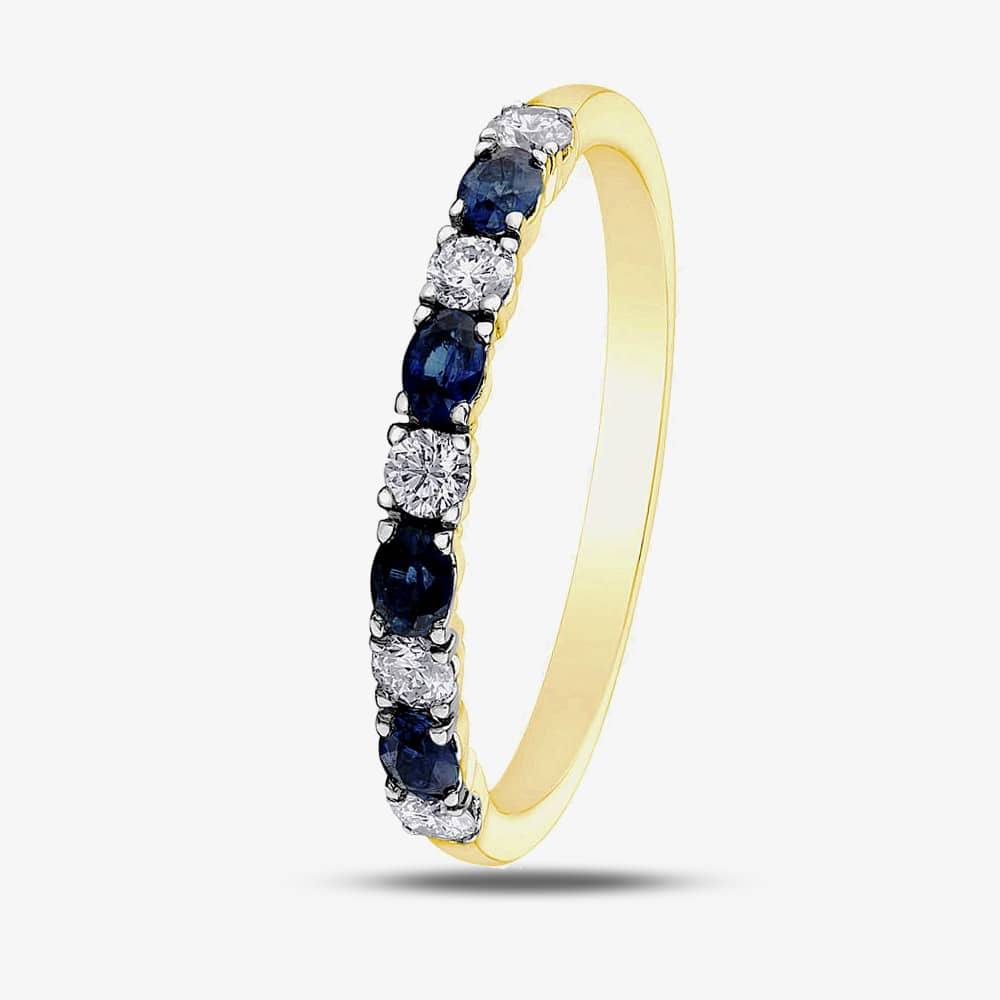9ct Yellow Gold Sapphire & 0.2ct Diamond Half Eternity Ring 50L76-9 P