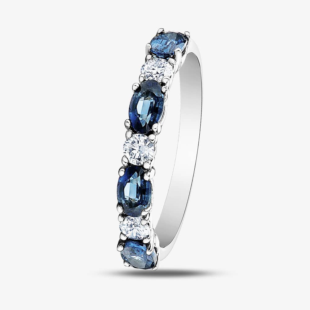 9ct White Gold Sapphire & 0.2ct Diamond Half Eternity Ring 50L77WG SAPH L