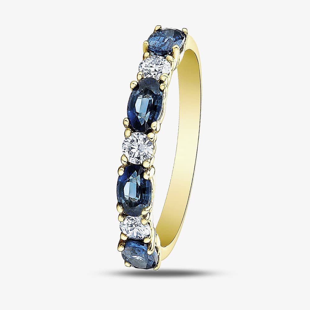 9ct Yellow Gold Sapphire & 0.2ct Diamond Half Eternity Ring 50L77 SAPH O