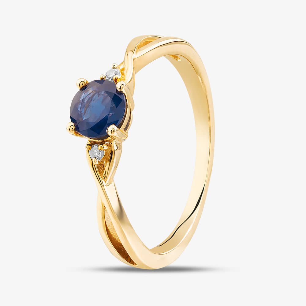 9ct Yellow Gold Sapphire & Diamond Crossover Ring OJR1702-BS M