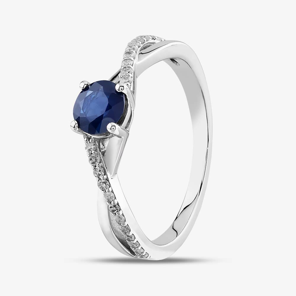 9ct White Gold Sapphire & Diamond Crossover Ring OJR1703-BS M