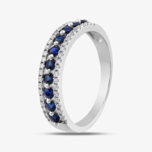 9ct White Gold Sapphire & Diamond Three Row Half Eternity Ring PR10669 SA L