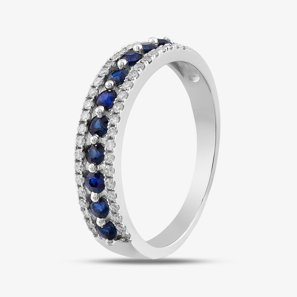 9ct White Gold Sapphire & Diamond Three Row Half Eternity Ring PR10669 SA L