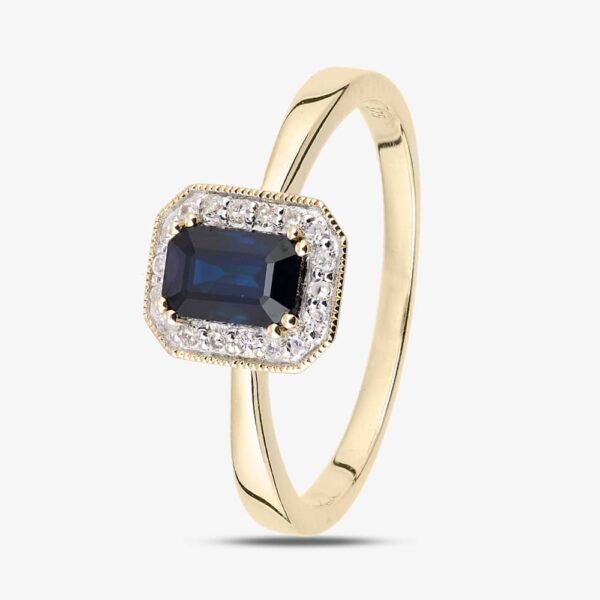 Gold Impression 9ct Yellow Gold Blue Sapphire Diamond Cluster Ring DR1619YSA L