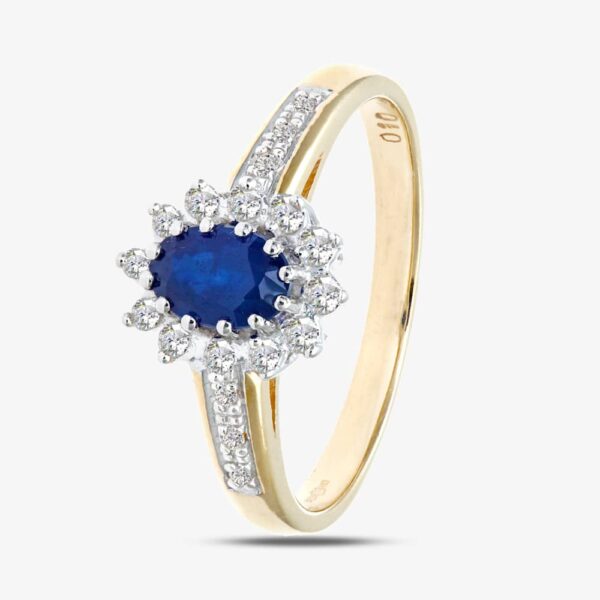 9ct Yellow Gold Sapphire 0.10 Ct Diamond ClusterRing PR04767Y SA O