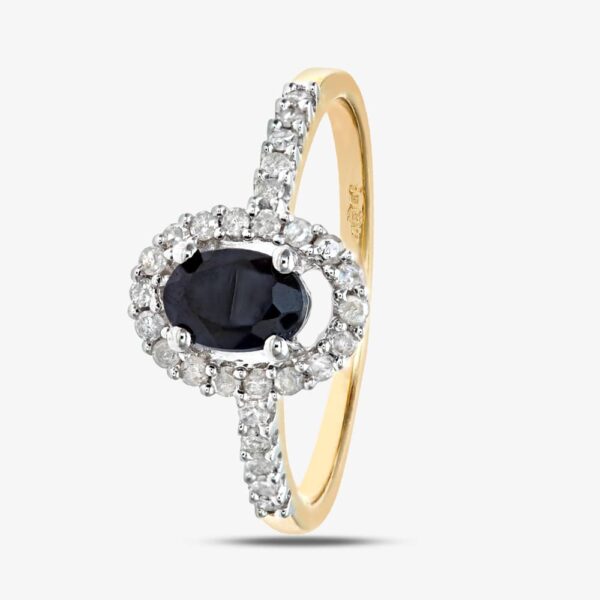 9ct Yellow Gold Blue Sapphire Oval Cluster 0.25ct Diamond Ring PR05647Y SA N