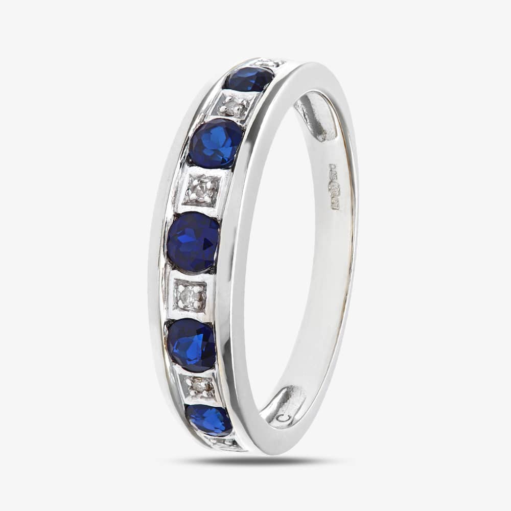 9ct White Gold Synthetic Sapphire & Diamond Half Eternity Ring PR10429W SA Q