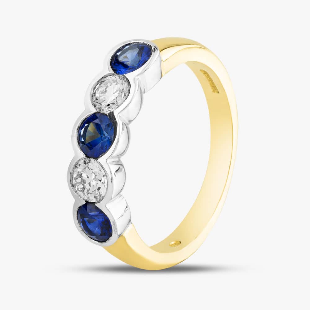 18ct Yellow Gold Brilliant Cut Sapphire & Diamond Five Stone Ring 23690 M
