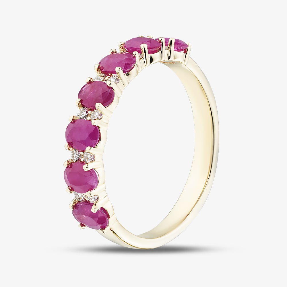 Gold Impression 9ct Yellow Gold Oval Cut Ruby & Diamond Half Eternity Ring 50M50-10 RUBY L